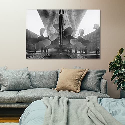 Vintage Nautical History Photos Of Titanic Propellers, Posters Of The Mighty Ship In Dry Dock Canvas Painting Posters And Prints Wall Art Pictures For Living Room Bedroom Decor 24X36Inch(60X90Cm) #TOP5