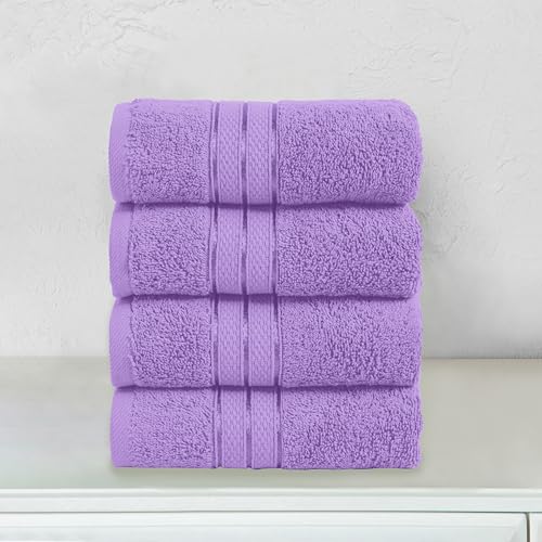 Image of Elegant Comfort Three Line Popcorn Towel Set for Bathroom 16 x 28 inches, Premium Hotel Quality 4-Pack Hand Towels, 100% Turkish Cotton, Soft and Durable, Quick Dry and Highly Absorbent, Lavender