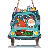 KOKOLAP Merry Christmas Hanging Sign,Santa Claus Wood Sign for Front Door,Christmas Welcome Wooden...
