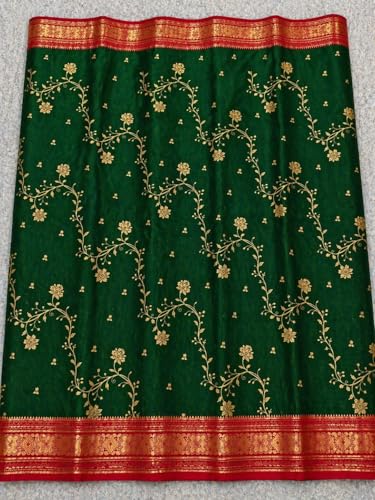 Image of Women's Glory Banarasi Satin Silk Saree with Rich Golden Zari Floral Embroidery | Kanjivaram Style | Traditional Wedding & Festive sadi with Contrast Border | Designer Party Sari Collection