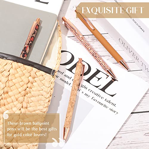 Image of Janmini Metal Crystal Glitter Ballpoint Pen Set 9 Pcs Black Ink Cute Cute Things Novelty Gifts for Women Girls Birthday Home Office (Brown)