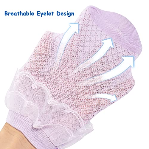 Looching 5 Pairs Toddler Baby Girls Ruffle Lace Socks with Bowknot Eyelet Frilly Mesh Ankle Dress Kids Princess Socks2