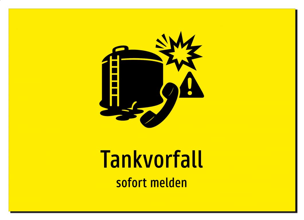 35816-DE-S-06 | Tankvorfall - sofort melden | Aluminiumschild A5, 210 x 148mm | mit Symbolgrafik und Text