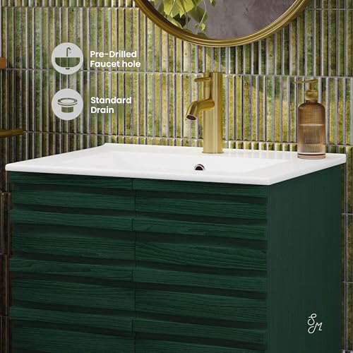 Image of Swiss Madison Cascade 24 inch Freestanding Bathroom Vanity in Green Oak with Sink Top