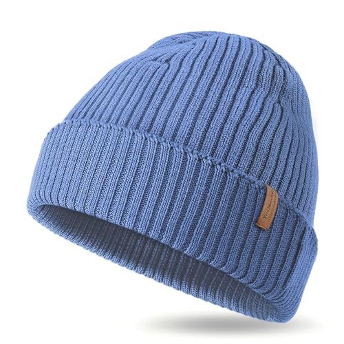 100% Merino Wool Rib Knit Beanie for Men Women, Cuffed Winter Hat, Soft Warm Lightweight Unisex Cold Weather Gift Army Green