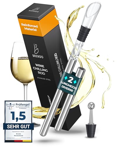 Brendo Refrigeratore per Bottiglie Vino 4-in-1 Asta di Raffreddamento Acciaio Inox I Raffredda Bottiglie con 2 Lunghezze + Versatore + Decanter + Tappo I Set Regalo Uomini Donne, Accessori