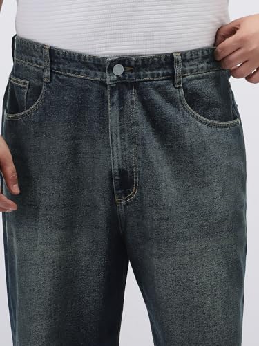 Image of Urbano Plus Men's Loose Baggy Fit Heavy Washed Jeans Non-Stretchable