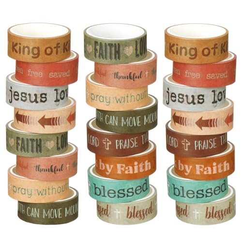 Janlaugh 24 Rolls Christian Washi Tape Gifts Bulk Religious Inspirational Scripture Supplies Boho Bible Verse Washi Tape for Bible Journaling Study Crafting New Year DIY Gifts