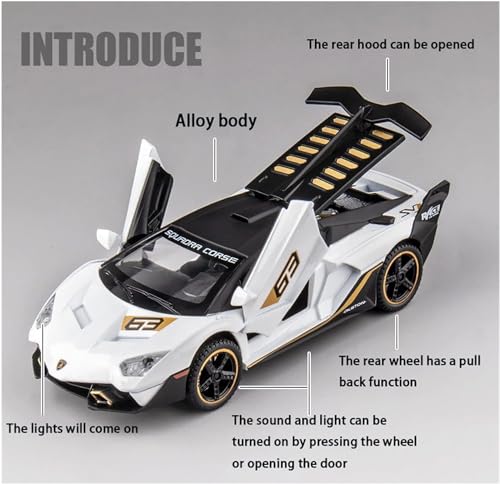 Image of Metal Pull Back Diecast Car 1:32 Lamborghini Sc18 Alston Pull Back Car Model with Sound Light Boys Gifts Toys for Kids. (Black)
