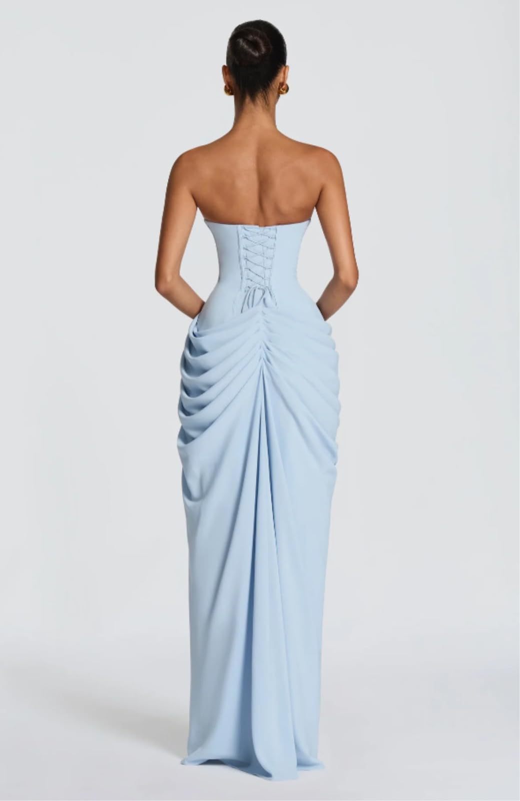 Vestito Donna Elegante Abito Piegato Senza Spalline - Fuori Spalla, Vita Alta Schienale con Split Laterale per La Sera, Festa Ed Eventi Formali-White-s-China Mainland