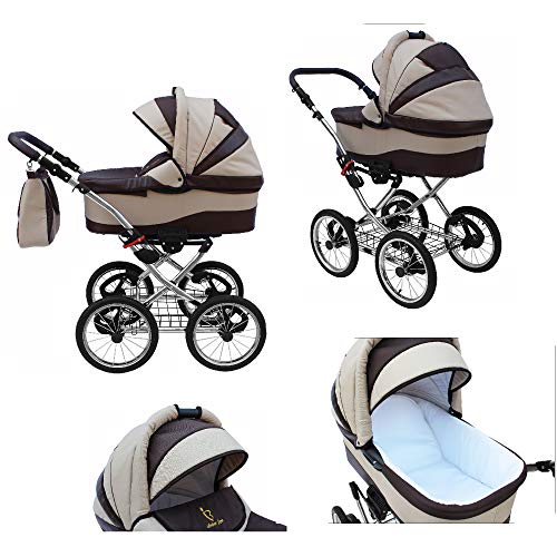 Lux4kids Retro Kinderwagen Classica 3in1 2in1 Isofix Luftreifen Speichenräder Chrom Black 05 2in1 ohne Babyschale