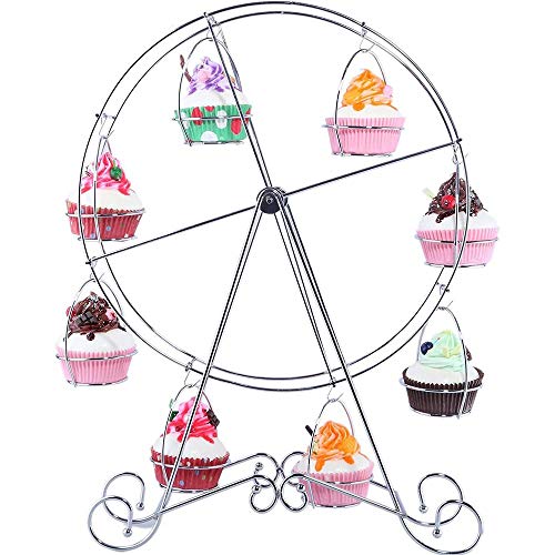 🛒 Crazy Deals Ferris Wheel Cupcake Stand – Steel Wire Frame Dessert Carrier Display Holder Rack for Carnival & Circus Party, Birthday, Wedding – Holds 8 Cupcakes, 17 Inches