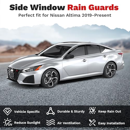 Image of Canvcle Altima Rain Guards - Window Visors for 2019-2025 2026 Nissan Altima, Outside-Mount Tape-On Side Window Wind Deflectors for Altima Accessories,Vent Visors Shades Rainproof Black 4PCS