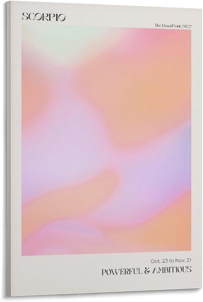 RAIDI Zodiac Scorpio Aura Gradient Poster Wall Art Print, Scorpio Gradient Girl Preppy Dorm Room Decor Y2K Wall Art Canvas Poster for Bedroom Living room Decoration Gift Frame:12x18inch(30x45cm)