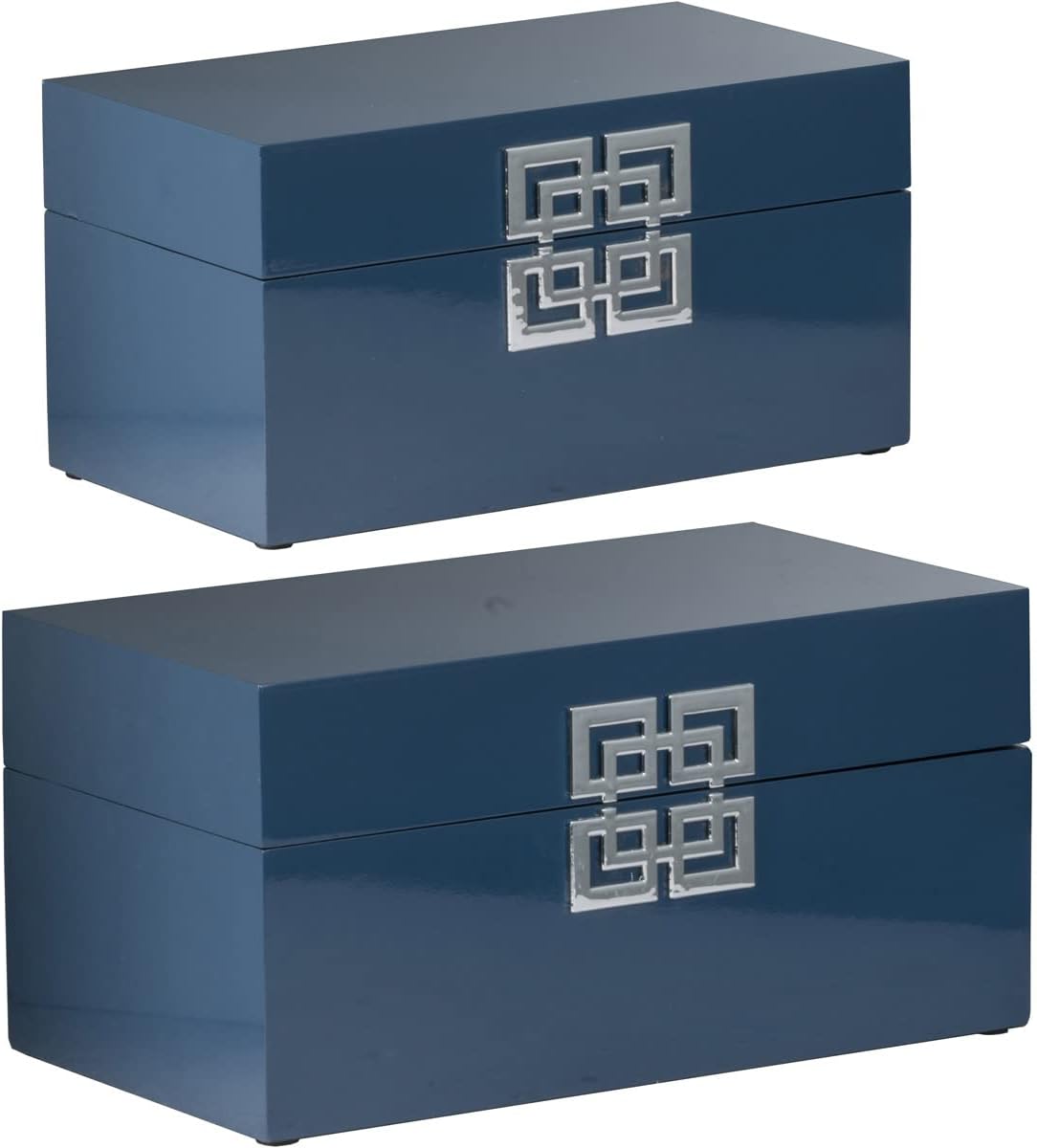 Blue Geometric Design MDF and Iron Lidded Box Set