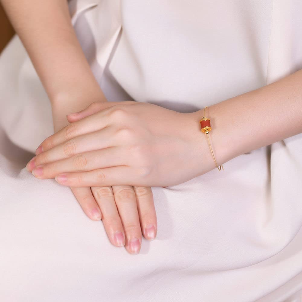Girls Accessories Bracciale in Argento Sterling 925 Vintage per Donna Semplice Regolabile Placcato Oro Agata Rossa Perline a Botte Gioielli Classici Fascino Spiaggia Estiva Birthday Gift