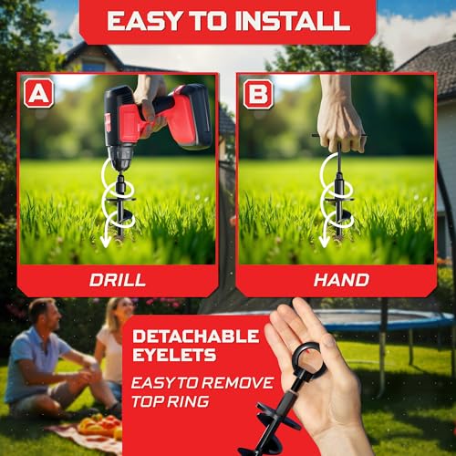 Happin® Heavy Duty Ground Anchors - Trampoline Anchors High Wind - Swing Set & Trampoline Stakes - Earth Anchors Screw in for Secure Hold - Stakes High Stability for Tents, Canopies & More (4 Pack)