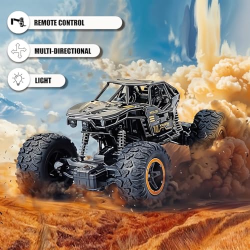 Image of Remote Control Rock Crawler Car for Kids | 4WD Off Road RC Car with Rechargeable Battery, High Speed Motor, Shock Absorber, Light | All Terrain Monster Truck Toy for Boys Girls