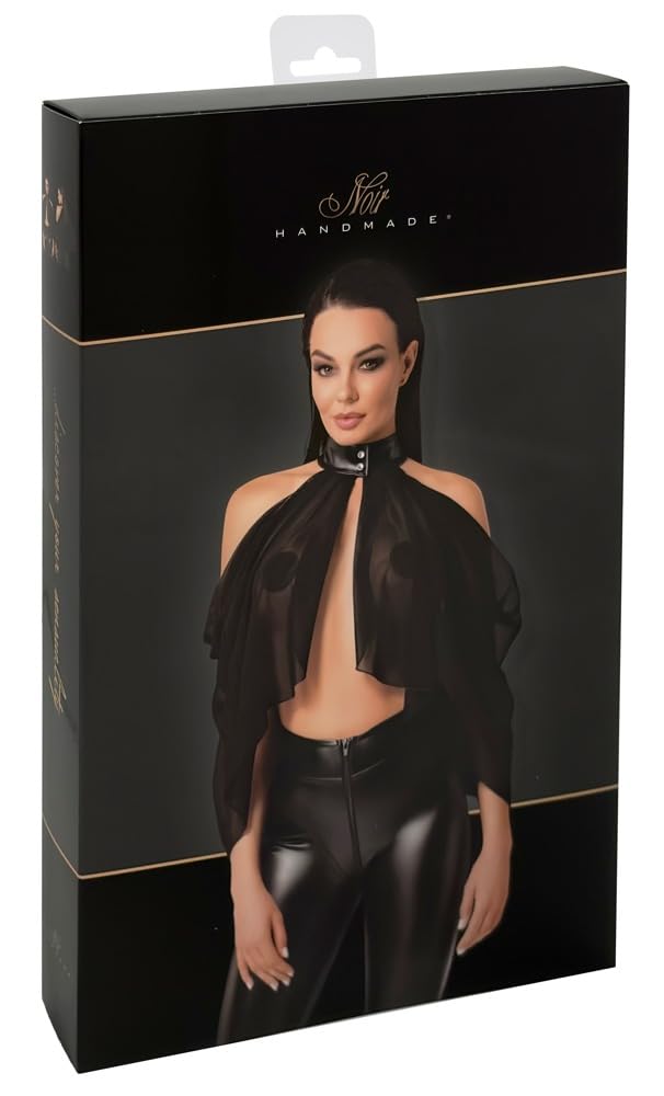 Noir Bolero Luftiges Transparent-Top im Cape-Style: Asymmetrisch, Schulterfrei mit Neckholder, Feiner Stretchtüll 4XL