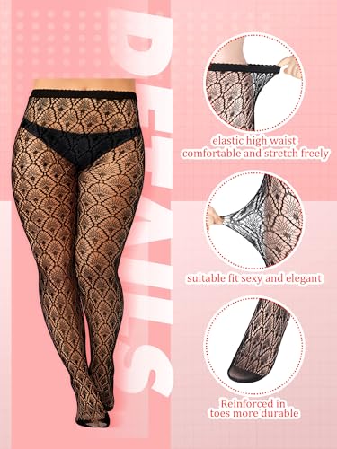 Jadive 6 Pairs Women Plus Size Fishnet Thigh High Stockings Suspender Garter Belt Lingerie Pantyhose Tights for Women3