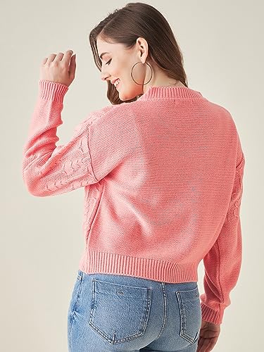 Image of Modeve Self Design Round Neck Casual Women Crop Top Sweater||Winterwear||