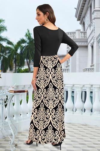 Image of WNEEDU Women's 3 /4 Sleeve Casual Loose Long Maxi Dresses with Pocket