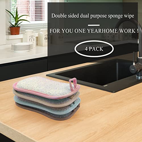 Image of Kitchen Scrub Sponges, Heavy Duty Cleaning Non-Scratch Scrub Sponge, Reusable Microfiber Sponge for Household Cleaning, Random Colors (More)
