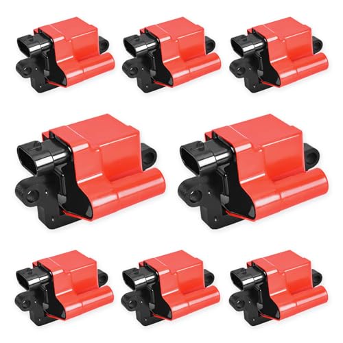 ENA Square D581 Ignition Coils Pack 4.8L 5.3L 6.0L Compatible with Chevy Avalanche Silverado Tahoe GMC Sierra Yukon 1500 2500 3500 Hummer H2 Cadillac Escalade V8 Replace UF271 C1208 Set of 8 - Red