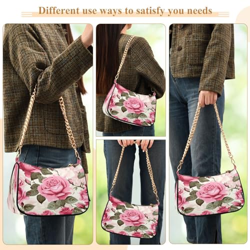 Image of Shoulder Bags for Women Flower Floral Hobo Tote Handbag Small Clutch Purse with Zipper Closure