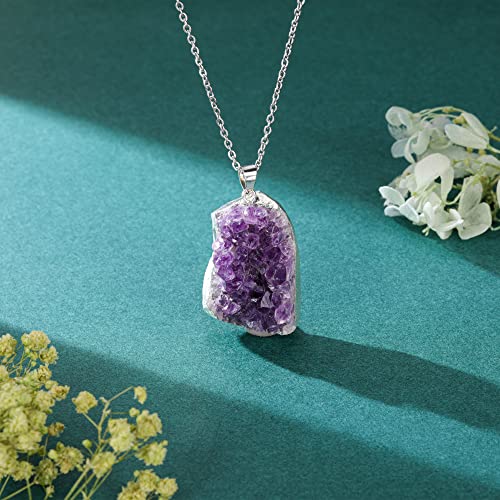 Top Plaza Raw Amethyst Healing Crystal Stone Necklaces for Women Men Irregular Mini Amethyst Cluster Druzy Pendant Necklaces Natural Amethyst Gemstone Necklaces Quartz Jewelry3