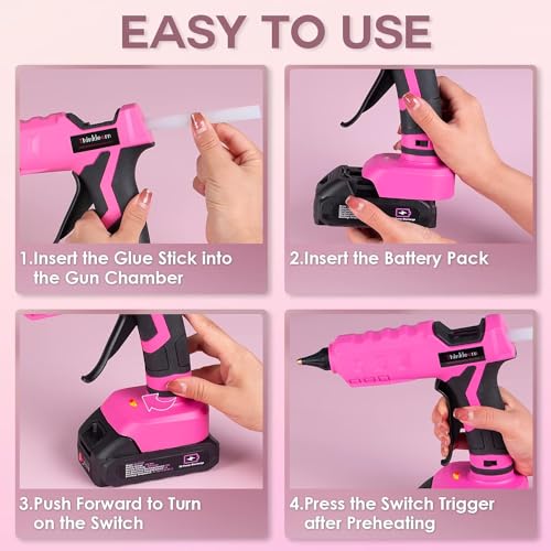 Hot Glue Gun, 20V Pink Cordless Glue Gun with 30 PCS Full Size Glue Sticks, 2Ah Rechargeable Battery Glue Gun Kit for DIY, Arts & Craft, Decorations, Gift for Women - Image 6