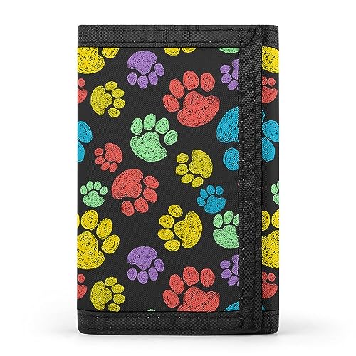 Colorful Dog Paw Print Trifold Wallet Front Pocket Credit Card Holder with Coin Purse Travel for Men Women