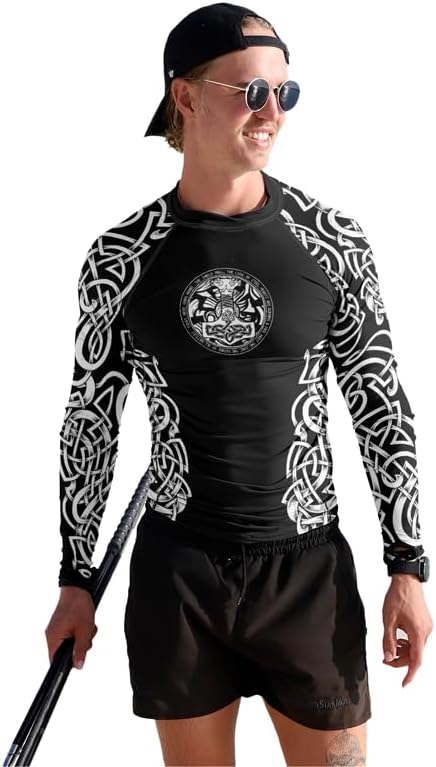 Viking Mens Fight Rash Guard Long Sleeve Baselayer Cool Dry BJJ MMA Jiu Jitsu Compression Shirt