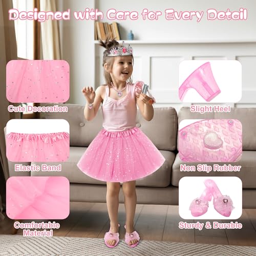 Princess Dress Up Toys, Jewelry Boutique Kit, 3 Color Skirts, Shoes, Crowns, Girls Toys for 3 4 5 6 Year Old