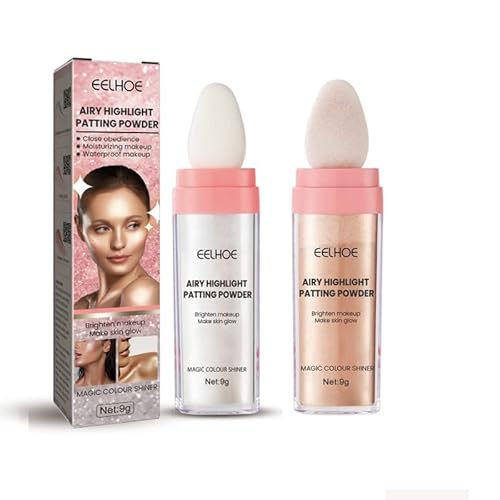 Hocossy Surligneur Poudre Bâtons,2PCS Polvo De Hadas Highlight Patting Powder, 3D Brighten Glitter Shimmer Sparkle Fairy Patting Powder pour le corps Visage Yeux Lèvres Cheveux Brillance Maquillage Cover