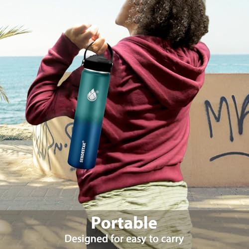 Image of SENDESTAR Insulated Water Bottle 24 OZ, Wide Mouth 24 oz Water Bottle with Straw Lid, Spout Lid, Double Wall Vacuum Stainless Steel Leak Proof, Keeps Liquids Hot or Cold (Green & Blue)