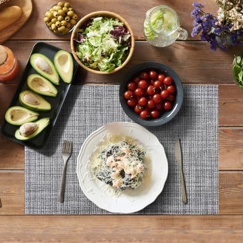 Image of Aofmee Placemats, Placemats Set of 6, Heat Resistant Place Mats, Washable PVC Table Mats, Woven Vinyl Plastic Placemats for Dining Table, Non-Slip Stain Resistant Kitchen Table Placemats Easy to Clean