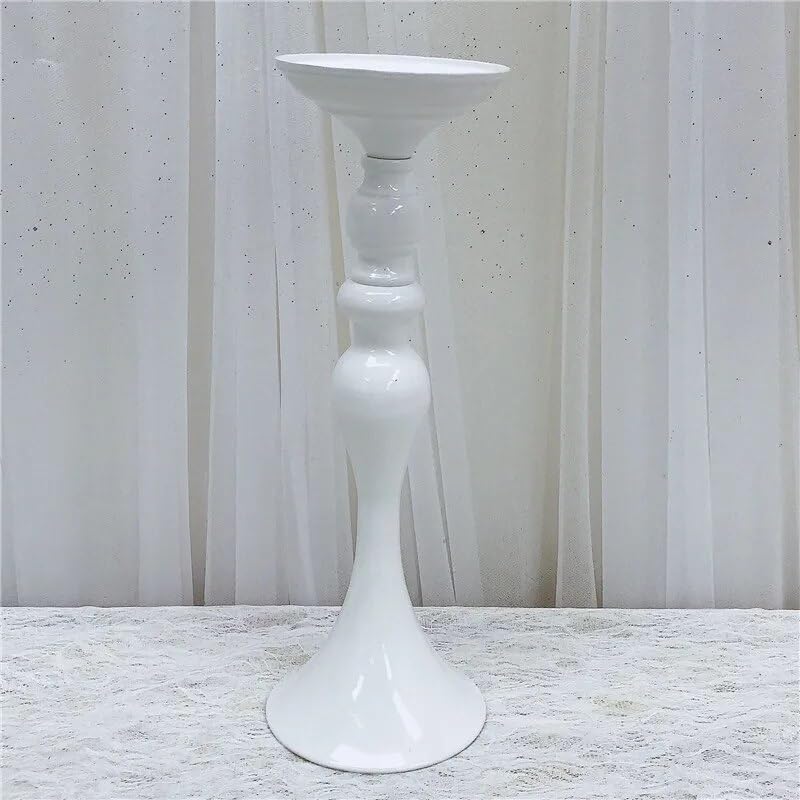 EdricShop Artificial Flower Stand Candle Holders Metal Candlestic Vase Table Centerpiece Flower Road Lead Wedding Decor Gold White Silver - (Color: White; Size: 110cm)