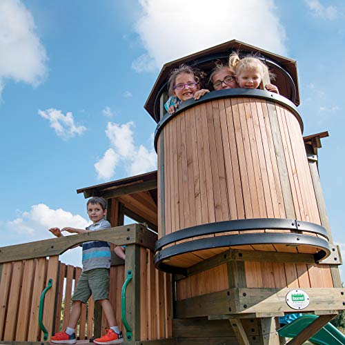 Backyard Discovery Eagles Nest Elevated Cedar Outdoor Playhouse, 3 Levels Of Fun, 5 Ft Rock Climbing Wall, Step Ladder, Covered Clubhouse, Wrap-Around Deck, Crows Nest, 10 Ft Slide #TOP2