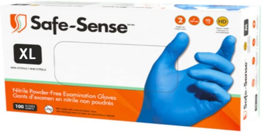 Safe-Sense Nitrile Blue Medical Gloves, 4mil, 9 Inches - Chemotherapy Tested, Disposable, for Kitchen, Cooking and Food Prep (X-Large)