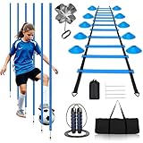 YushengTai Fußball Trainingsset mit Slalomstangen, Koordinationsleiter 6 m & Hütchen – Vielseitiges Fussball Trainingsset für Koordination, Agilität und Techniktraining (Blau)