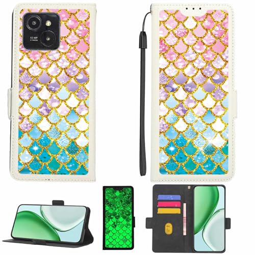 Kinetijy Case Compatible for Redbeat E3 Phone Case Flip Cover [with Tempered Glass Screen Protector][RFID Blocking][Gold Glitter+Luminous] LPT-YL