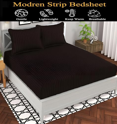 Image of 220 Cotton Feel Glace Cotton Double Bedsheet with 2 Pillow Cover (90x90 inch) Coffee