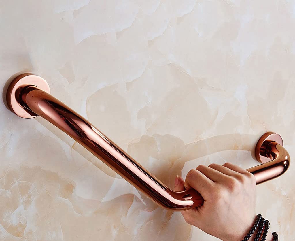 Barra de agarre en ángulo de oro rosa de 45,7 cm para bañeras y duchas, pasamanos de seguridad para personas con discapacidad, ancianos y mujeres embarazadas