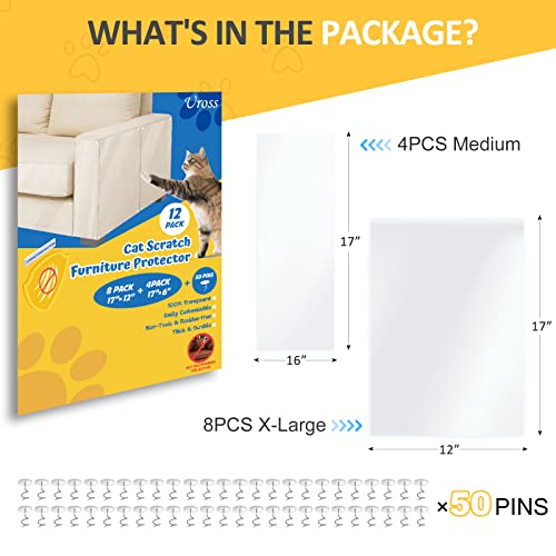 Uross Cat Scratch Furniture Protector - 12 Pack Couch Corner Sofa Protector For Cats, Anti Scratch Cat Furniture Protector, 8Pcs 17" X 12" + 4 Pcs 17" X 6" Cat Scratch Guards Deterrent For Furniture #TOP3