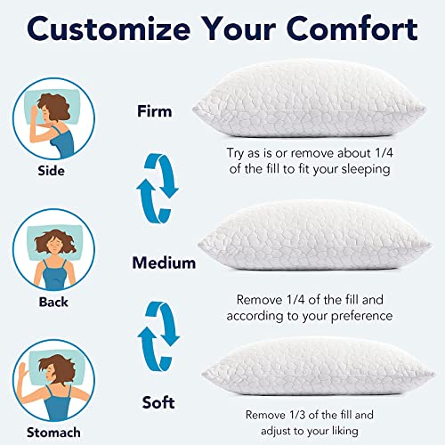 Shredded Memory Foam Pillows For Sleeping Cooling Bamboo Pillow With Adjustable Loft Bed Pillows For Side And Back Sleepers Washable Removable Derived Rayon Cover Queen Size (1-Pack) #TOP4