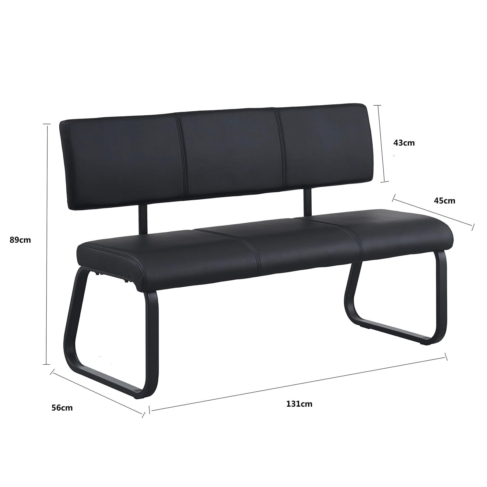 IDIMEX Banc Design Vilas siège avec 3 Places, Banquette d'intérieurau piètement Noir et Dossier au revêtement synthétique Noir