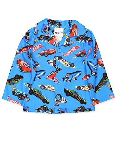 Hot Wheels Racecar Toddler and Boys Flannel Coat Style Pajama Set (6, Blue)3