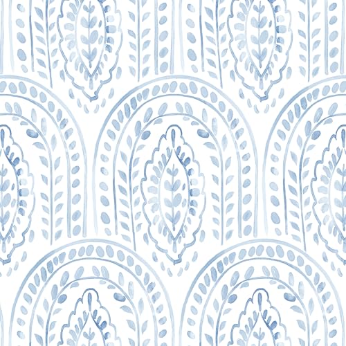Micpolo Peel and Stick Wallpaper Modern Wall Paper Boho Contact Paper Removable Wallpaper Peel and Stick Blue and White Self-Adhesive for Bathroom Bedroom Kitchen Wall Decor 17.3' x 118'