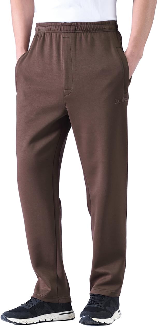 Zoulee New Men's Classic Drawstring-Waist Jogger Pants Sweatpants with Zipper Fly